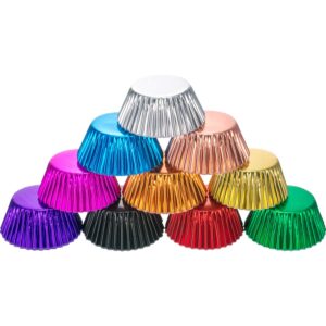 200 pieces sumind foil cupcake liners standard size metallic cupcake liners paper baking cups muffin case decoration cups, 10 colors