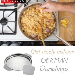 Hicook Stainless Steel Spaetzle Maker Lid with Scraper Traditional German Egg Noodle Maker Pan Pot Spaghetti Strainer