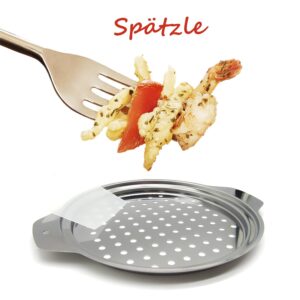 Hicook Stainless Steel Spaetzle Maker Lid with Scraper Traditional German Egg Noodle Maker Pan Pot Spaghetti Strainer