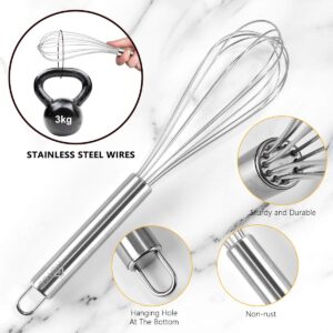 HOTEC 4 Pieces Stainless Steel Whisks Set Wire Whisk Balloon Whisk Egg Beater Kitchen Utensils for Stirring, Beating, Blending