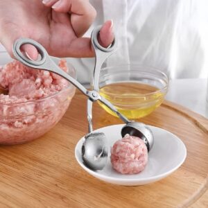 meat baller, stainless steel meatball maker with anti-slip handles, 1.3" none-stick easy meatballs maker, meat baller tongs tool, cake pop ice scoop, cookie dough scoop for kitchen