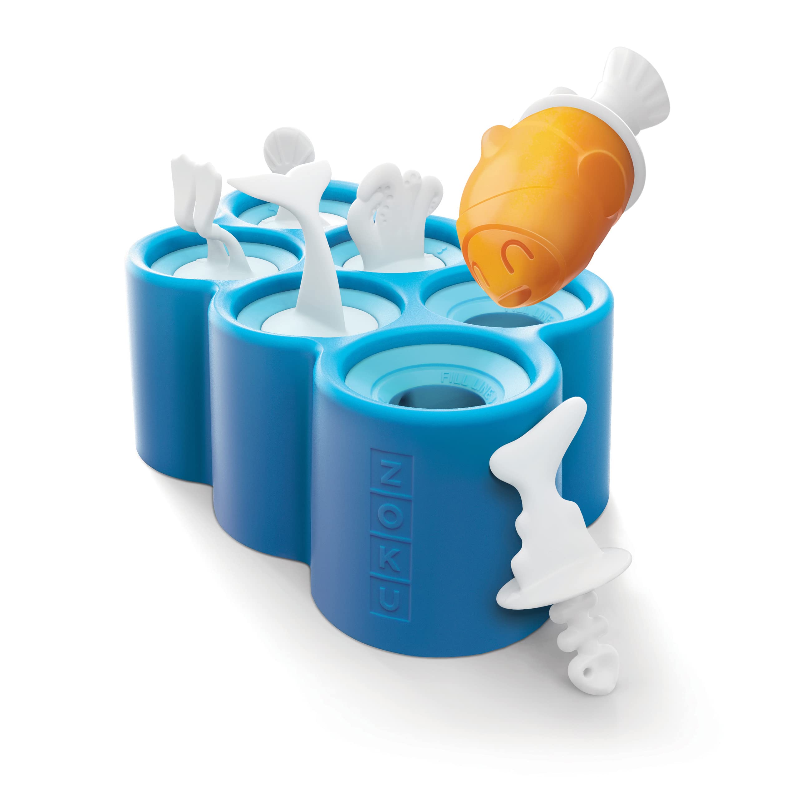 Zoku Fish Pop Molds, 6 Different Easy-release Silicone Popsicle Molds in One Tray, Unique Sea-creature Designs, BPA-free