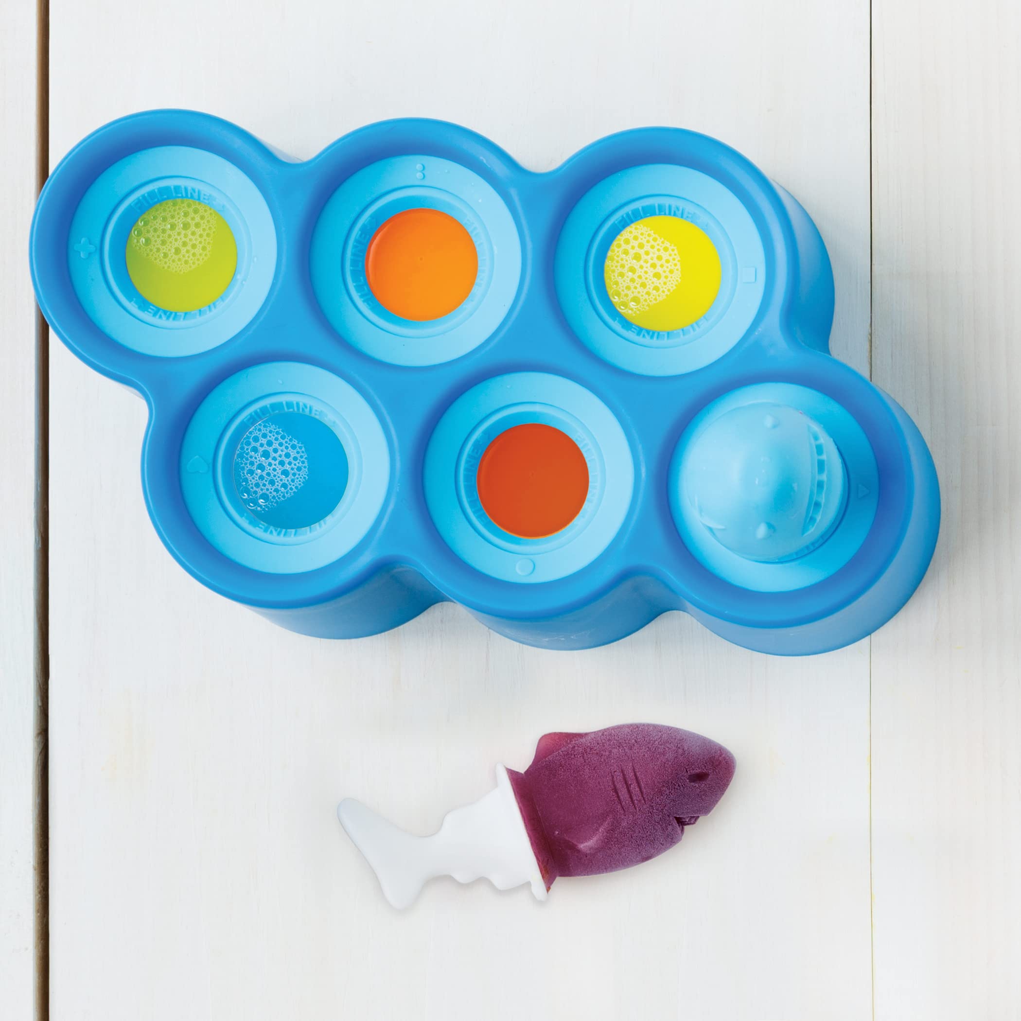 Zoku Fish Pop Molds, 6 Different Easy-release Silicone Popsicle Molds in One Tray, Unique Sea-creature Designs, BPA-free