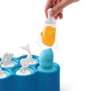 Zoku Fish Pop Molds, 6 Different Easy-release Silicone Popsicle Molds in One Tray, Unique Sea-creature Designs, BPA-free