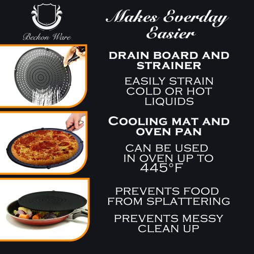 Beckon Ware | USA | 13 Inch Black Silicone Grease Splatter Guard for Frying Pan, Oven Safe Fry Wall, Ultimate Bacon Splatter Screen for Frying Pan for Everyday Cooking and Baking