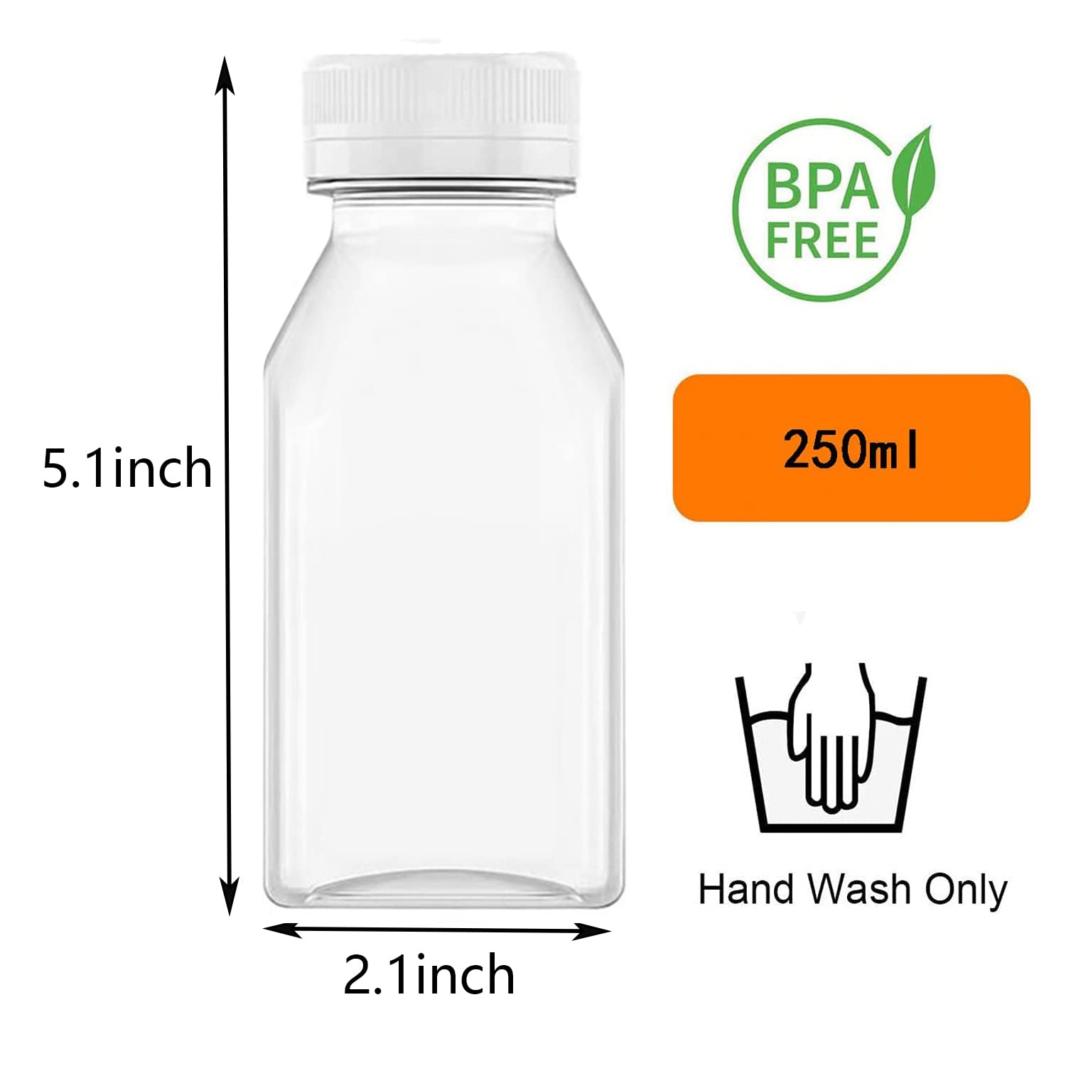 BallHull 8 OZ Plastic Juice Bottles with White lid, Reusable Clear Bulk Beverage Containers for Juice, Milk and Other Homemade Beverages, 4 Pcs.
