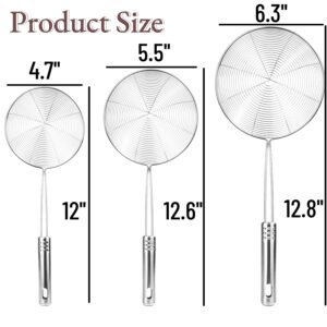 Spider Strainer Skimmer Spoon, HSpiow Set of 3 Sizes Frying Spoon Stainless Steel Fryer Scoop Wire Strainer Ladle with Long Handle for Kitchen Frying Cooking Food Pasta