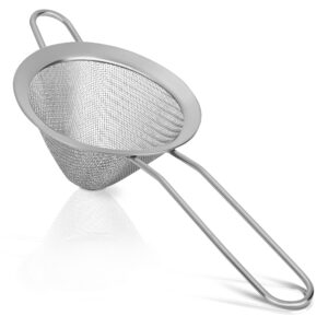 rainspire stainless steel small strainer fine mesh strainer, mini cocktail strainer for cocktails tea herbs coffee & drinks, tea strainer with handle, rust proof, silver