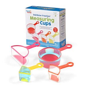 hand2mind rainbow fraction measuring cups, fraction manipulatives, kids measuring cups, baking supplies for kids, visual measuring cups, unit fraction, for kids kitchen, montessori kitchen (set of 4)
