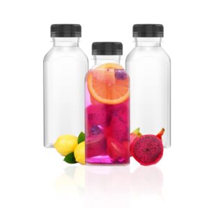 goiio 3 pcs 17 ounce plastic juice bottles, clear bulk beverage containers, for smoothies, juice milk and homemade beverages