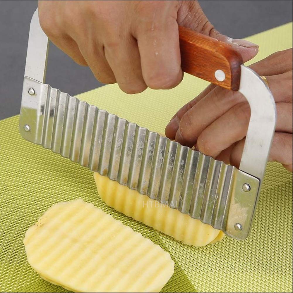 HTBMALL Crinkle Potato Cutter, Wavy Chopper Knife, Upgraded Stainless Steel Blade, Safe Kitchen Tools Wavy Slicer for Fruit, Vegetable, Carrot, Potato