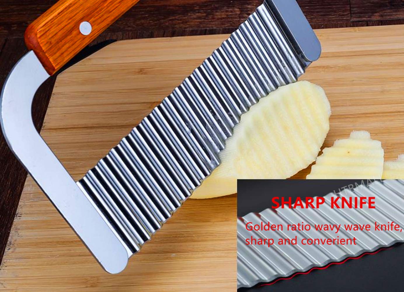 HTBMALL Crinkle Potato Cutter, Wavy Chopper Knife, Upgraded Stainless Steel Blade, Safe Kitchen Tools Wavy Slicer for Fruit, Vegetable, Carrot, Potato