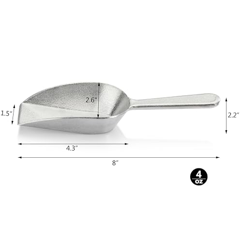 New Star Foodservice 34660 One-Piece Cast Aluminum Flat Bottom Bar Ice Flour Utility Scoop, 4-Ounce, SIlver