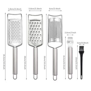 Tongjude Stainless Steel Cheese Grater Set, Set of 5 Kitchen Grater & Peeler & Slicer, Lemon Zester with Cleaning Brush for Vegetable, Fruit, Chocolate