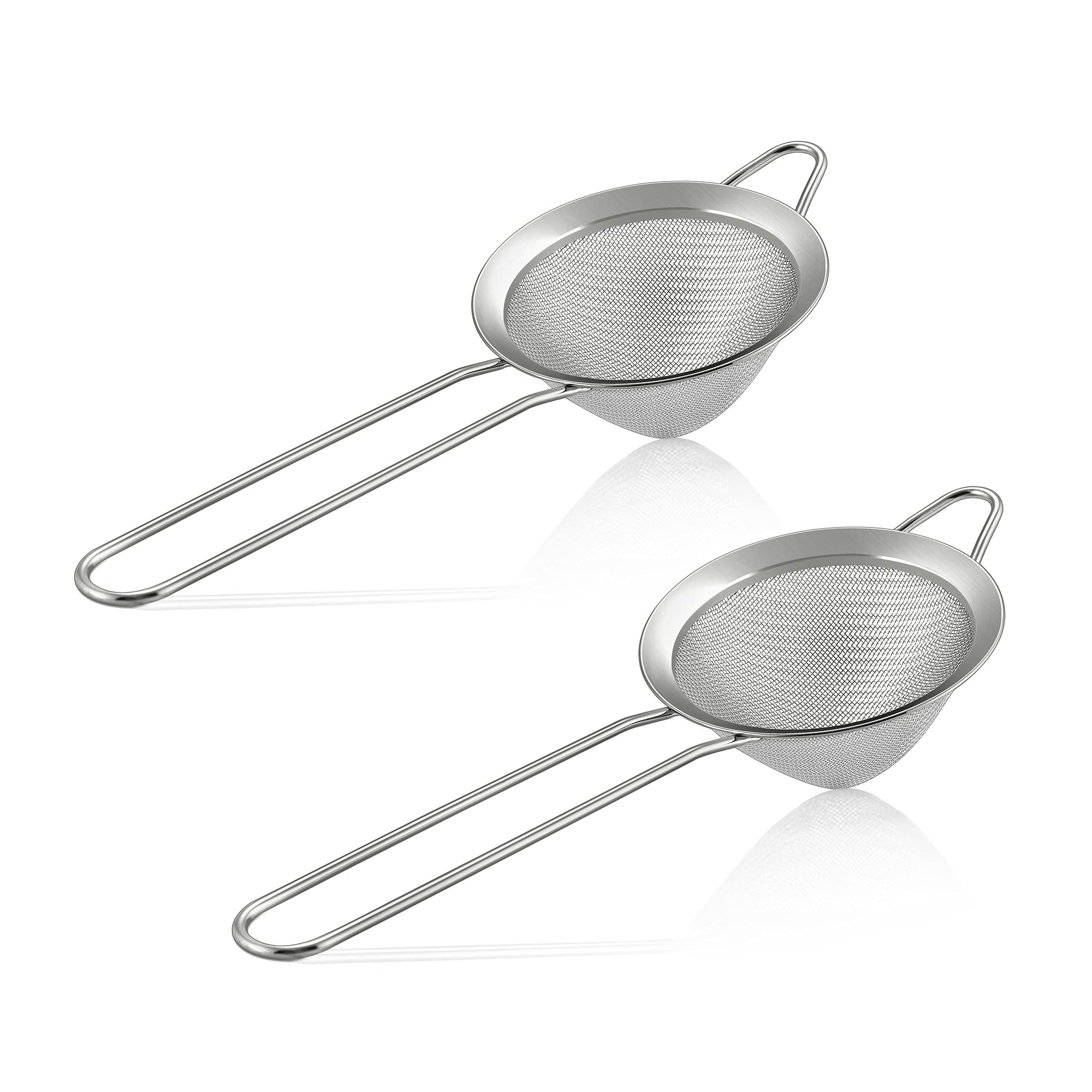 E-far Fine Mesh Strainer Set of 2, 3.3 Inches Stainless Steel Tea Strainer with Long Handle, Small Conical Mesh Strainers Sieve for Cocktail Coffee Food, Rust Proof & Easy to Clean (Silver)