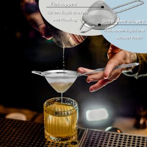 E-far Fine Mesh Strainer Set of 2, 3.3 Inches Stainless Steel Tea Strainer with Long Handle, Small Conical Mesh Strainers Sieve for Cocktail Coffee Food, Rust Proof & Easy to Clean (Silver)