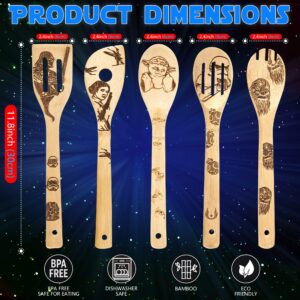 Luxxis Star Wars Gifts Kitchen Accessories Bamboo Cooking Utensils 7PC Set- 5X Organic Bamboo Spoons, 1X Kitchen Apron, 1X Dishwasher Magnet – Premium Cookware and Apron –Adorable Double-Sided Magnet