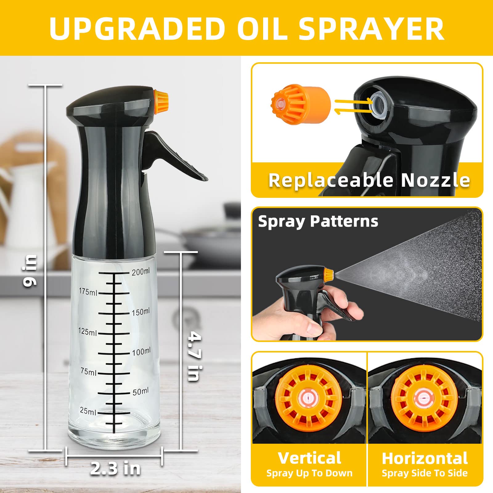 Rydowenna Olive Oil Sprayer For Cooking-Olive Oil Sprayer-Oil Spray-200ml Glass spray bottles Olive Oil Dispenser