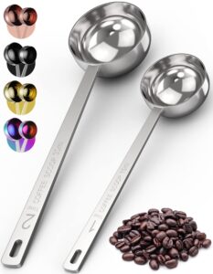 orblue premium coffee scoop set - 1 tbsp (15ml) & 2 tbsp (30ml) measuring tablespoon - stainless steel coffee measuring spoon and scooper with long handles - pack of 2