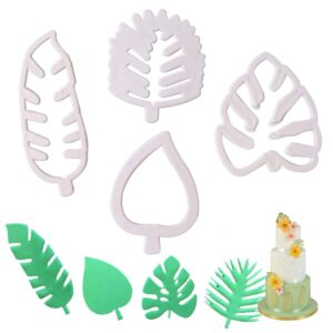4 pcs tropical leaf cookie cutter, palm leaves fondant cutters mold hawaiian green fondant leaf cookie cutter for gum paste, sugarcraft candy, luau cake decorating