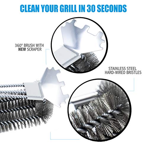 Kona Speed/Scraper Grill Brush and Scraper - Compatible with Weber and Other Brands Flat & Round Grill Grates - BBQ Cleaner for Gas Grills, Stainless Steel Cast Iron Grates - New Flex Grip Handle