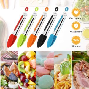 Mudder 7 Inch Mini Serving Kitchen Tongs with Silicone Tips, Stainless Steel Tongs for Salad, Grilling, Frying and Cooking, 5 Pieces