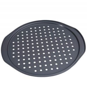 alices latest 13 inch nonstick carbon steel pizza pan bakeware with holes pizza baking pan for oven baking supplies（35x32x1.3cm）