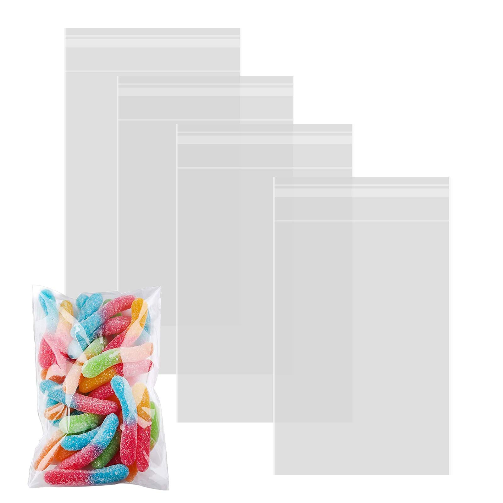 200ct Clear Plastic Bags, Self Sealing Cellophane Bags, Resealable Cellophane Bags for Bakery Cookies Candy Decorative Wrappers (4" x 6")