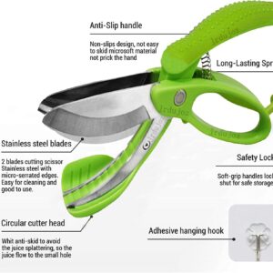 Salad Scissors for Chopped Salad, Lettuce Tong Scissors for Salad Bowl and Cutter, Multifunction Double Blade Salad Chopper Tool (Green)