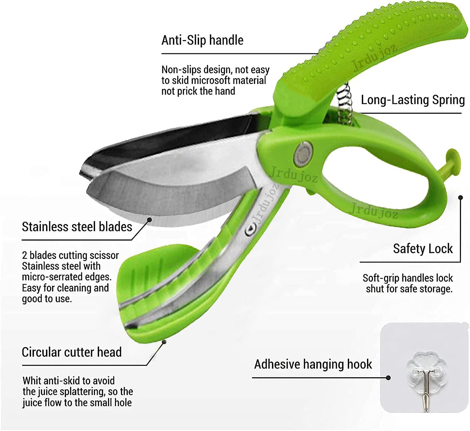 Salad Scissors for Chopped Salad, Lettuce Tong Scissors for Salad Bowl and Cutter, Multifunction Double Blade Salad Chopper Tool (Green)
