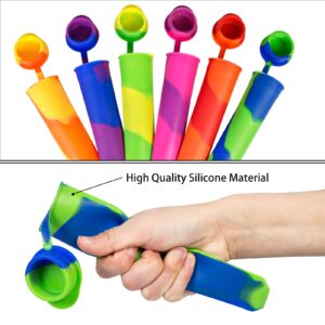 Ozera 6 Pack Popsicles Molds, Reusable Silicone Popsicle Molds for Kids, Multi-Colored Baby Popcical Molds Ice Pop Molds DIY Frozen Popsicle Maker with Lid