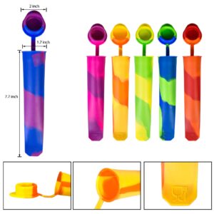 Ozera 6 Pack Popsicles Molds, Reusable Silicone Popsicle Molds for Kids, Multi-Colored Baby Popcical Molds Ice Pop Molds DIY Frozen Popsicle Maker with Lid