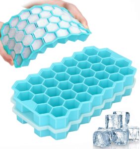 ice cube trays, tearoo 2 pack silicone ice cube molds with lids, easy-release and flexible 74-ice trays bpa free, for whiskey cocktail, stackable and safe ice cube molds