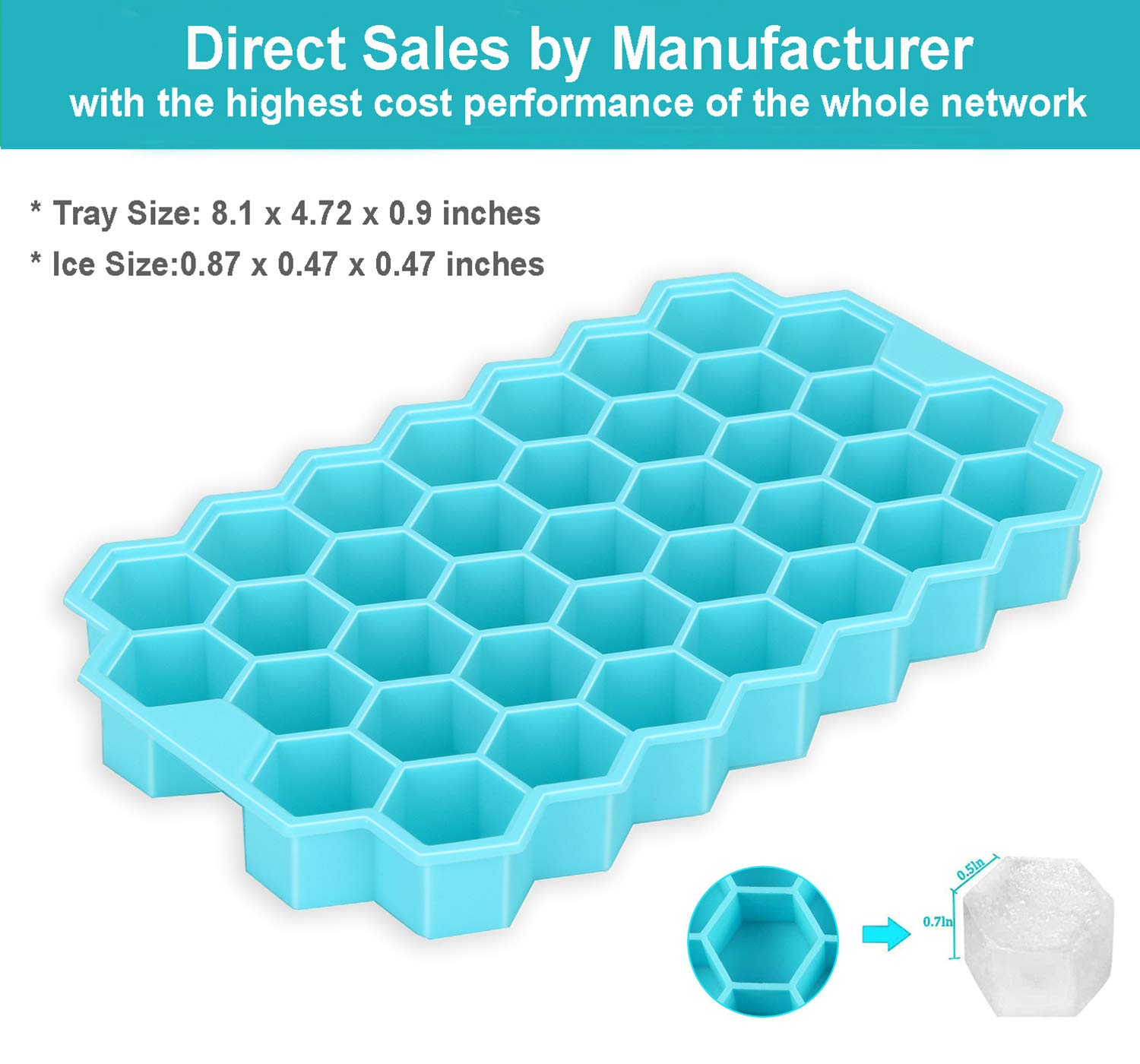 Ice Cube Trays, TeaRoo 2 Pack Silicone Ice Cube Molds with Lids, Easy-Release and Flexible 74-Ice Trays BPA Free, for Whiskey Cocktail, Stackable and Safe Ice Cube Molds