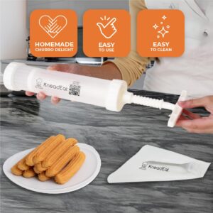 KneadEat Churro Maker Machine Churrera and Piping Bag Churros Filler. Easy QR-Recipe to Prepare and Fill Your Own Churros at Home.