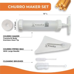 KneadEat Churro Maker Machine Churrera and Piping Bag Churros Filler. Easy QR-Recipe to Prepare and Fill Your Own Churros at Home.