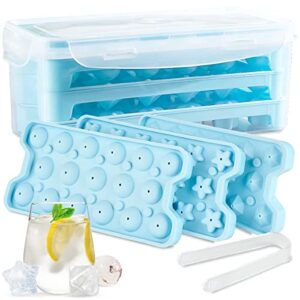 51-pcs ice tray - ice cube trays for freezer set of 3 shapes with lock box - ice trays for freezer, silicone ice cube tray, silicone ice cube molds, round ice cube mold, ice cube molds for cocktails
