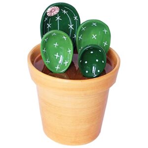 Ceramic Cactus Measuring Spoons and Cups, Cute Measuring Spoons Set in Pot, Cactus Shape Kitchen Decor Small Measuring Spoons (Green)