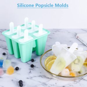 Silicone Popsicle Molds, 6 Pieces Ice Pop Molds, BPA Free Popsicle Mold Reusable Easy Release Ice Pop Maker, Popsicle Mould with Cleaning Brush and Silicone Funnel, Popsicle Molds green