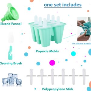 Silicone Popsicle Molds, 6 Pieces Ice Pop Molds, BPA Free Popsicle Mold Reusable Easy Release Ice Pop Maker, Popsicle Mould with Cleaning Brush and Silicone Funnel, Popsicle Molds green