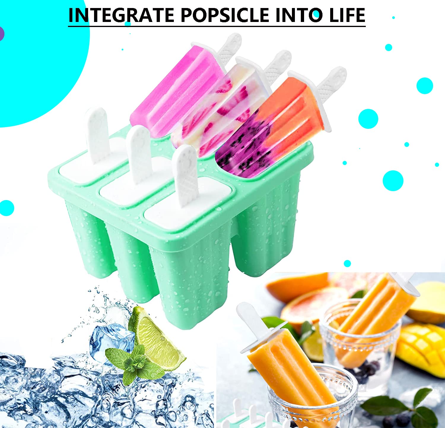 Silicone Popsicle Molds, 6 Pieces Ice Pop Molds, BPA Free Popsicle Mold Reusable Easy Release Ice Pop Maker, Popsicle Mould with Cleaning Brush and Silicone Funnel, Popsicle Molds green