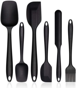 silicone spatula set, g.a homefavor heat-resistant spatula - one piece seamless design, non-stick silicone with reinforced stainless steel core (6 piece set, black)