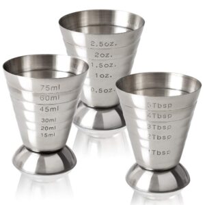 Cozihom Stainless Steel Measuring Cup, 2.5 oz, 75 ml, 5 Tbsp, Cocktail Jiggers, Pack of 2