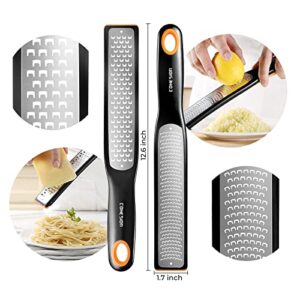 Cohesion Etched Zester & Grater Set of 2 - Kitchen Zester Tool for Lemon, Cheese, Garlic, Ginger, Nutmeg, Chocolate, Fruits, Vegetables - Sharp Premium Stainless Steel Blade with Protective Cover