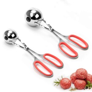 meatball maker, ahier 2pcs none-stick meatball scoop ball maker with detachable anti-slip handles, stainless steel meat baller cake pop scoop for kitchen (1.38"&1.78")