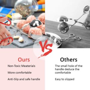 Meatball Maker, AHIER 2PCS None-stick Meatball Scoop Ball Maker with Detachable Anti-Slip Handles, Stainless Steel Meat Baller Cake Pop Scoop for Kitchen (1.38"&1.78")