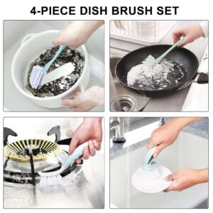 Perastra Dish Brush with Handle, Kitchen Dish Scrub Brush Set, 4-Piece Kitchen Cleaning Brush Set for Pots and Bottles, Nordic Green