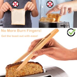 Bamboo Toast Tongs, 7 Inches Mini Wood Cooking Tong with Anti-slip Design Great for Serving Food/Toaster/Bread & Pickles/Sugar/Barbecue,Small Kitchen Tongs Multi-use for Salad, Grilling, Frying (2)