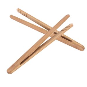 Bamboo Toast Tongs, 7 Inches Mini Wood Cooking Tong with Anti-slip Design Great for Serving Food/Toaster/Bread & Pickles/Sugar/Barbecue,Small Kitchen Tongs Multi-use for Salad, Grilling, Frying (2)