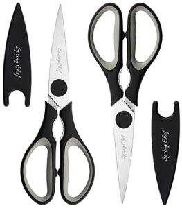 kitchen scissors heavy duty with blade cover, stainless steel kitchen shears for herbs, chicken, meat & vegetables, dishwasher safe food scissors, black